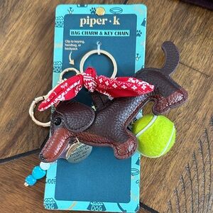 Piper K Brown Dog Keychain with Tennis Ball